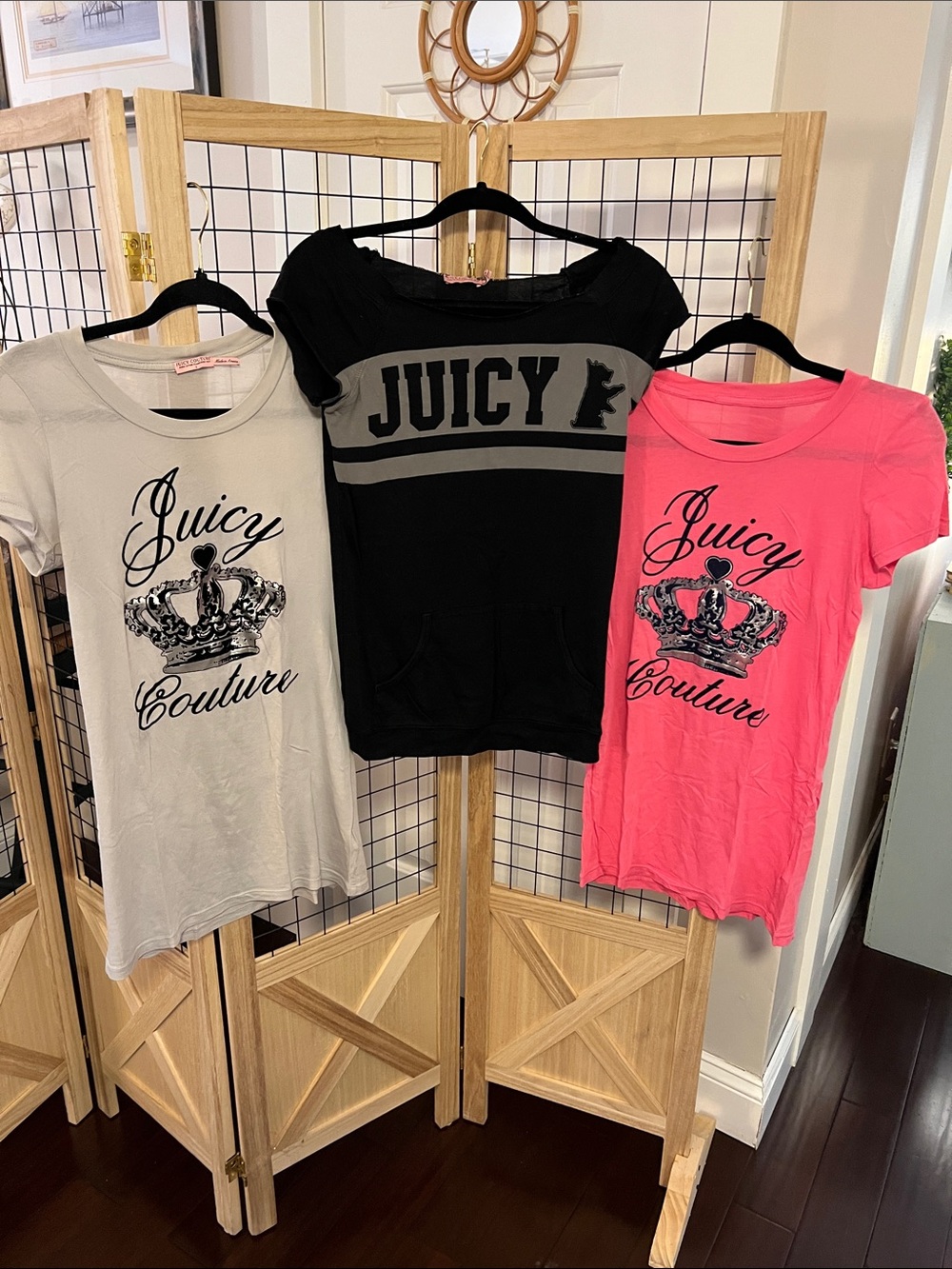VINTAGE Y2K Juicy Couture Tunic Tee Trio - Black, White, Hot Pink